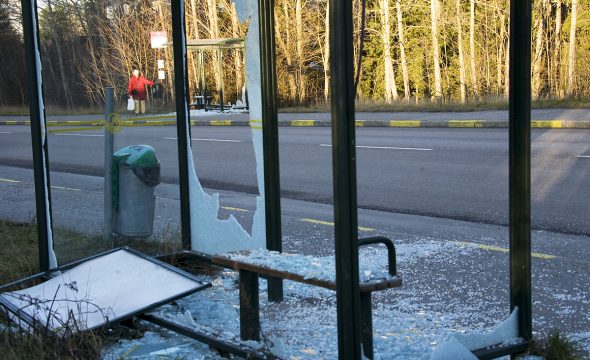En vandaliserad busskur. En alltför vanlig syn i våra förorter